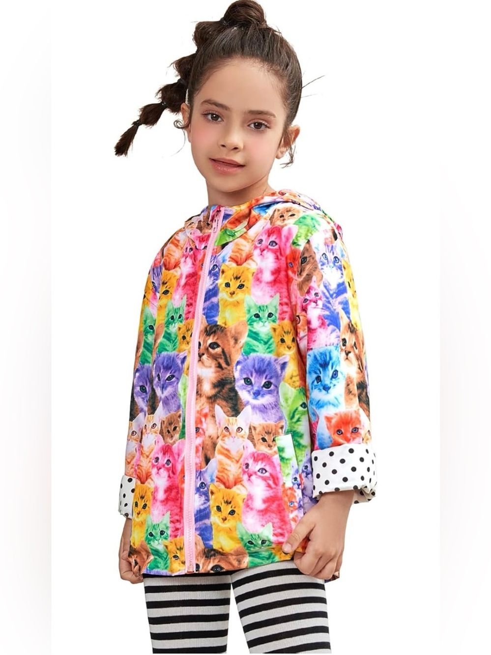 Kids 10/12 Rainbow Kitty Windbreaker Rain Jacket